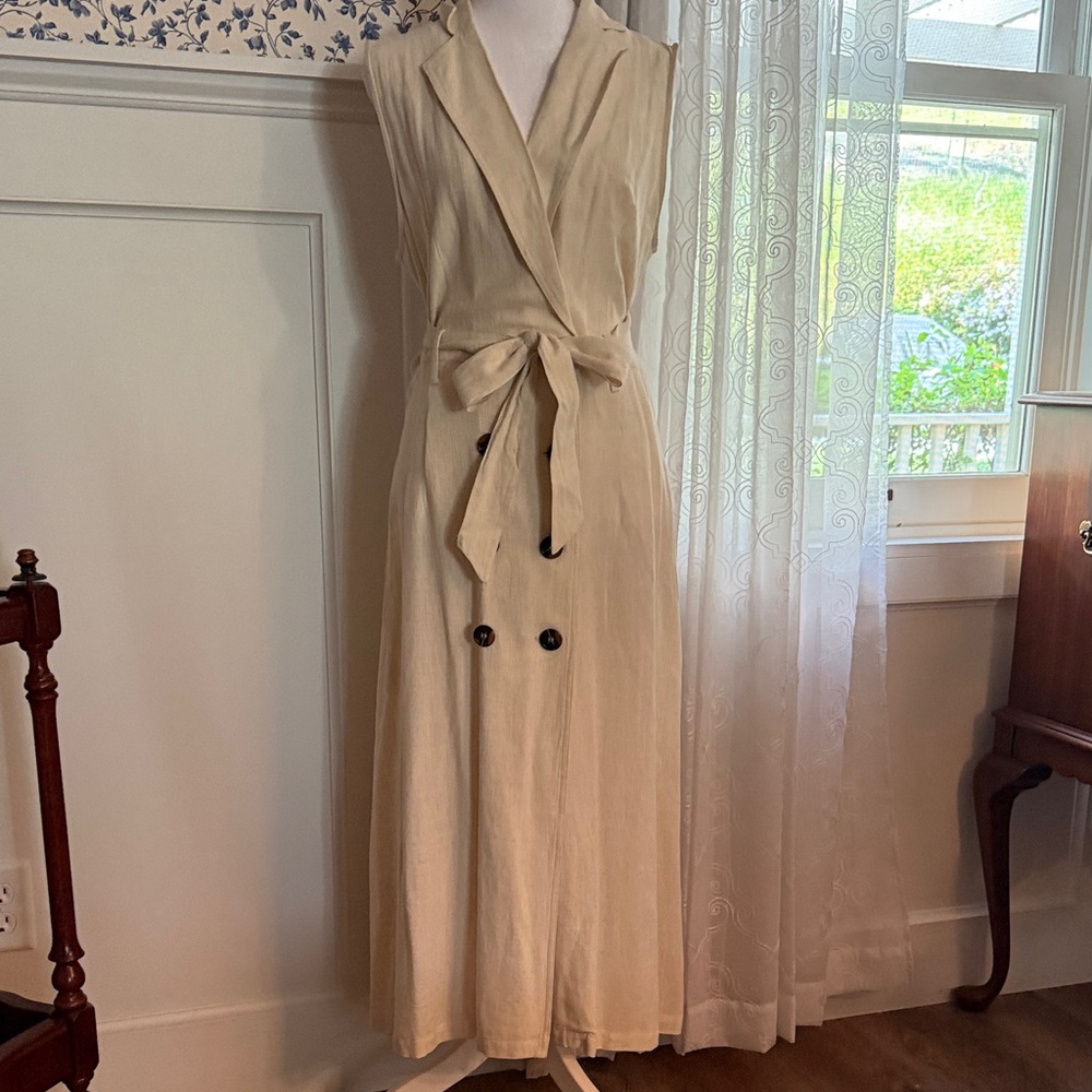 Tahari Cream Midi Dress with Tie Waist